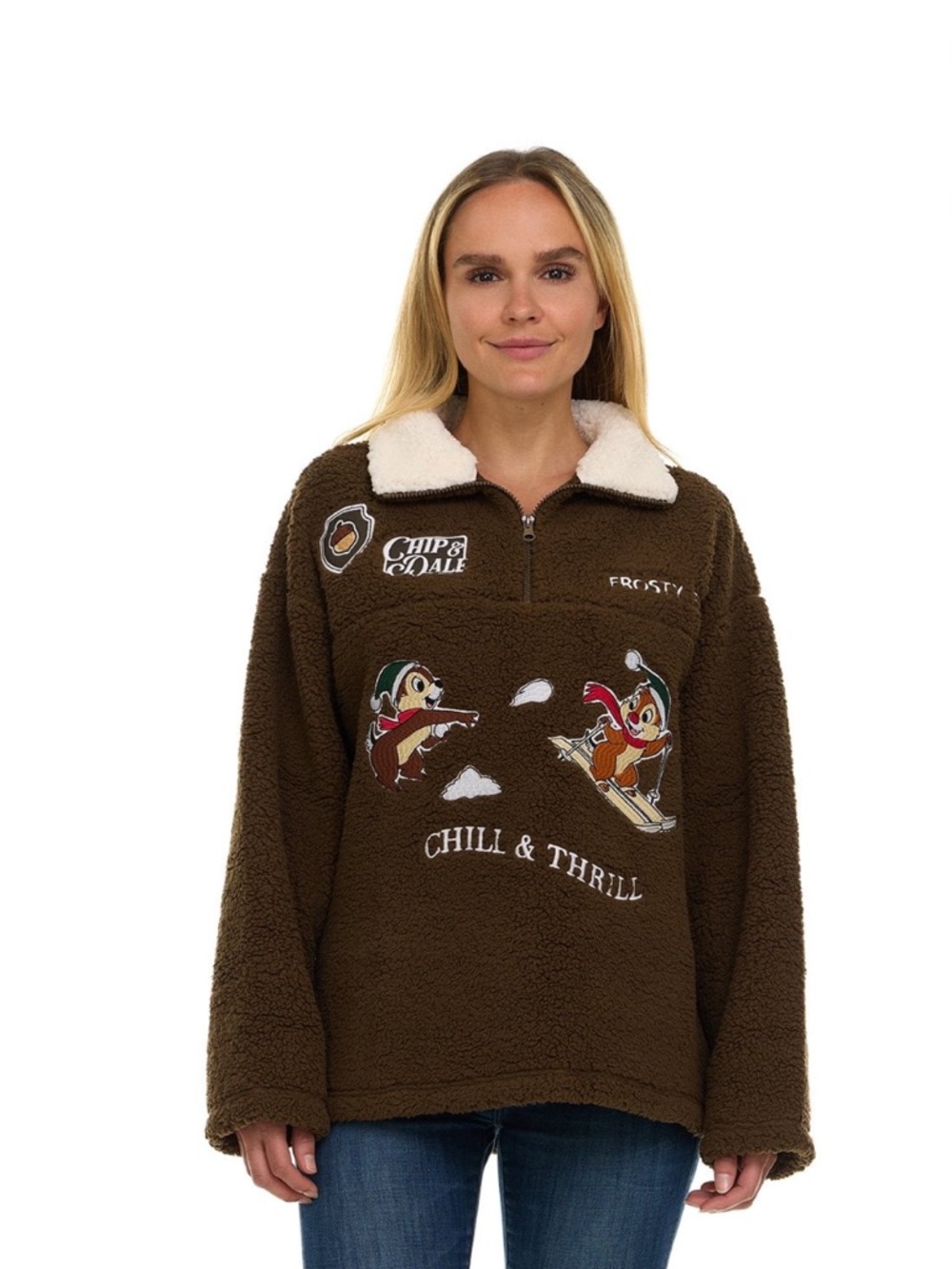 Brown Sherpa Pullover Sweater w Chip and Dale